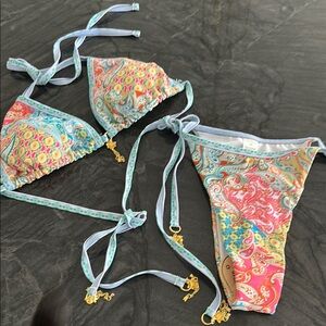 Paisley Tie-String Bikini Set - Multicolor